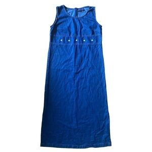 Vintage 90’s y2k Mountain Lake Cotton Denim Jumper Overall Maxi Dress Size XL